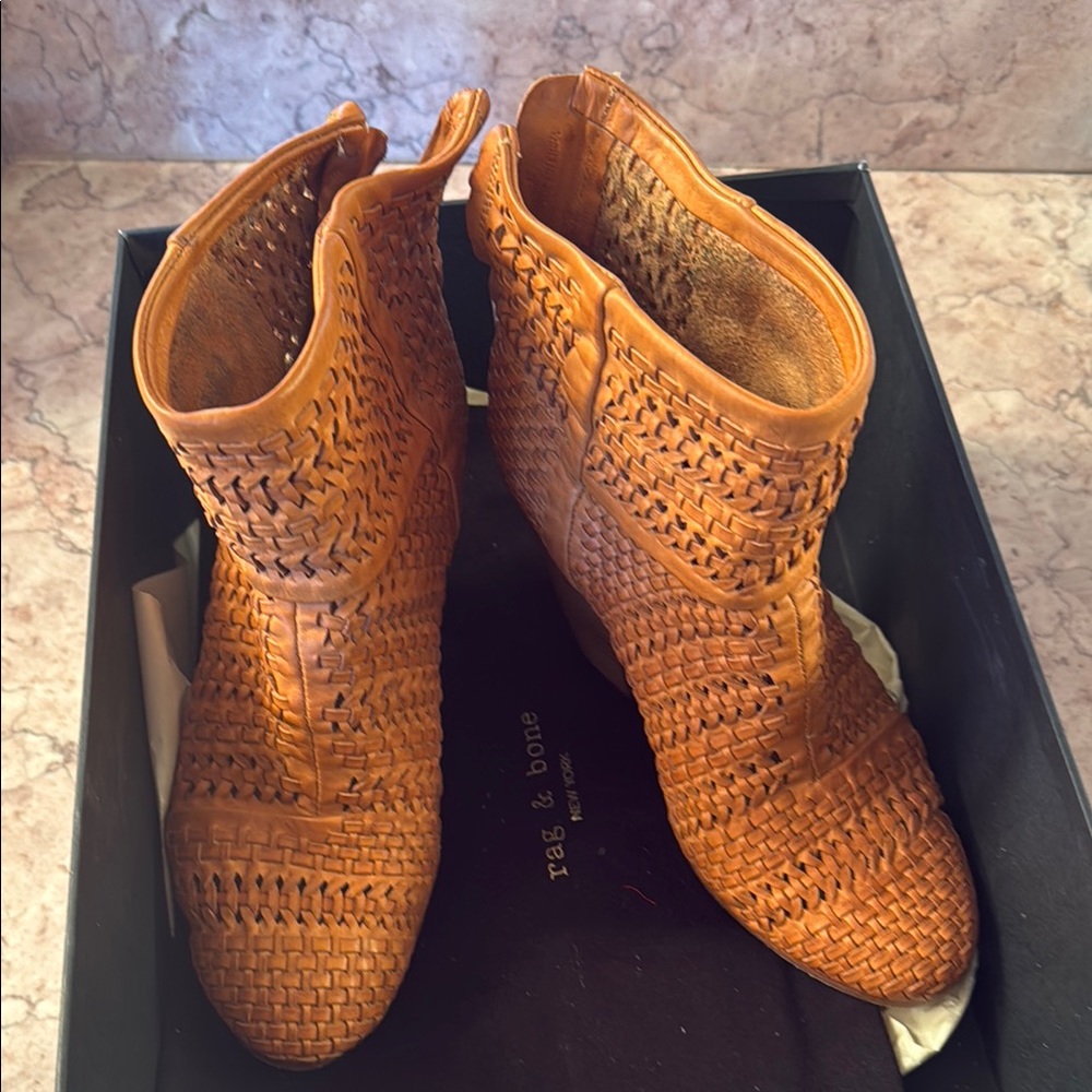 Rag & Bone Tan Woven Ankle Boots